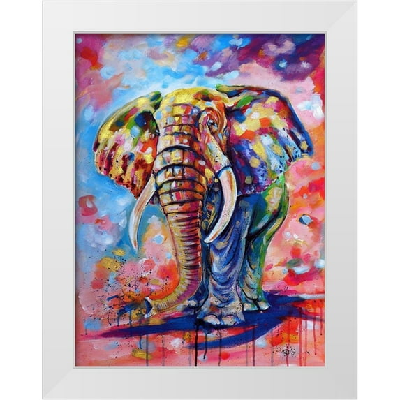Kovacs, Anna Brigite 12x14 White Modern Wood Framed Museum Art Print Titled - Big colorful Elephant