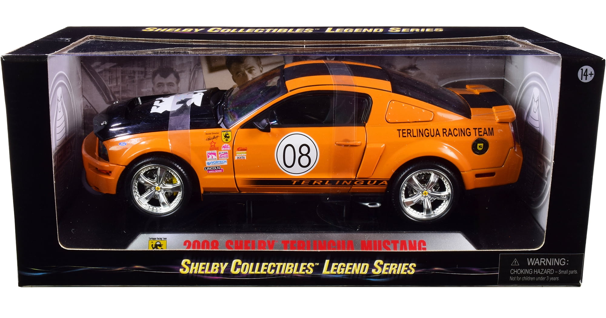 2008 Ford Shelby Mustang #08 ''Terlingua'' Orange and Black ''Shelby Collectibles Legend'' Series 1/18 Diecast Model Car by Shelby Collectibles