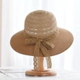 thumbnail image 5 of CoCopeaunts Summer Ladies Straw Bucket Hat Lace Bow Belt Travel Hollow Sun Hat Floppy Foldable Wide Brim Beach Fisherman Hat, 5 of 8