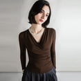 thumbnail image 5 of Camisetas de malla de manga larga con cuello de pico para mujer, camisetas elegantes con Base elástica negra, talla S-3XL, 5 of 5