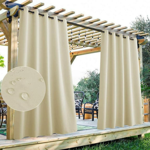 Beige Grommet Top Waterproof Outdoor Curtain for Patio, Porch, Gazebo, Pergola, 1 Panel, 52" W x 108" L