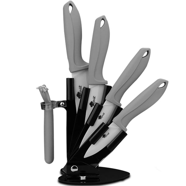 Cuchillos de Cerámica con Bloque, Juego de Cuchillos de Cocina de 3", 4", 5" y 6" Pulgadas con Pelador, Cuchillo de Pelar de Frutas con Tapas
