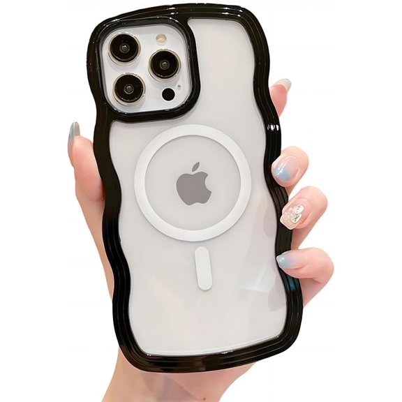 for iPhone Case,[Compatible with MagSafe] Cute Curly Wave Frame Shape Clear Soft Silicone Shockproof Cover Phone Case (White,iPhone 15)
