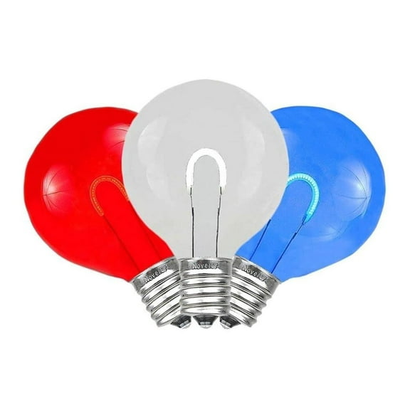 25 Pack G40 LED Glass Filament Outdoor Patio Globe Replacement Bulbs, Red/White/Blue, Dimmable, E12/C7 Base, 0.8 Watt