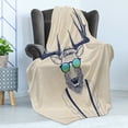 thumbnail image 4 of Antlers Soft Flannel Fleece Blanket, Illustration of Deer Dressed up Like Cool Hipster Fashion Creative Fun Animal, Cozy Plush for Indoor and Outdoor Use, 50" x 60", Beige Dark Blue, by Ambesonne, 4 of 5