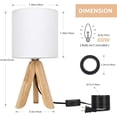 thumbnail image 4 of Brown Wooden Tripod Nightstand Lamp with Fabric Shade, 4 of 7