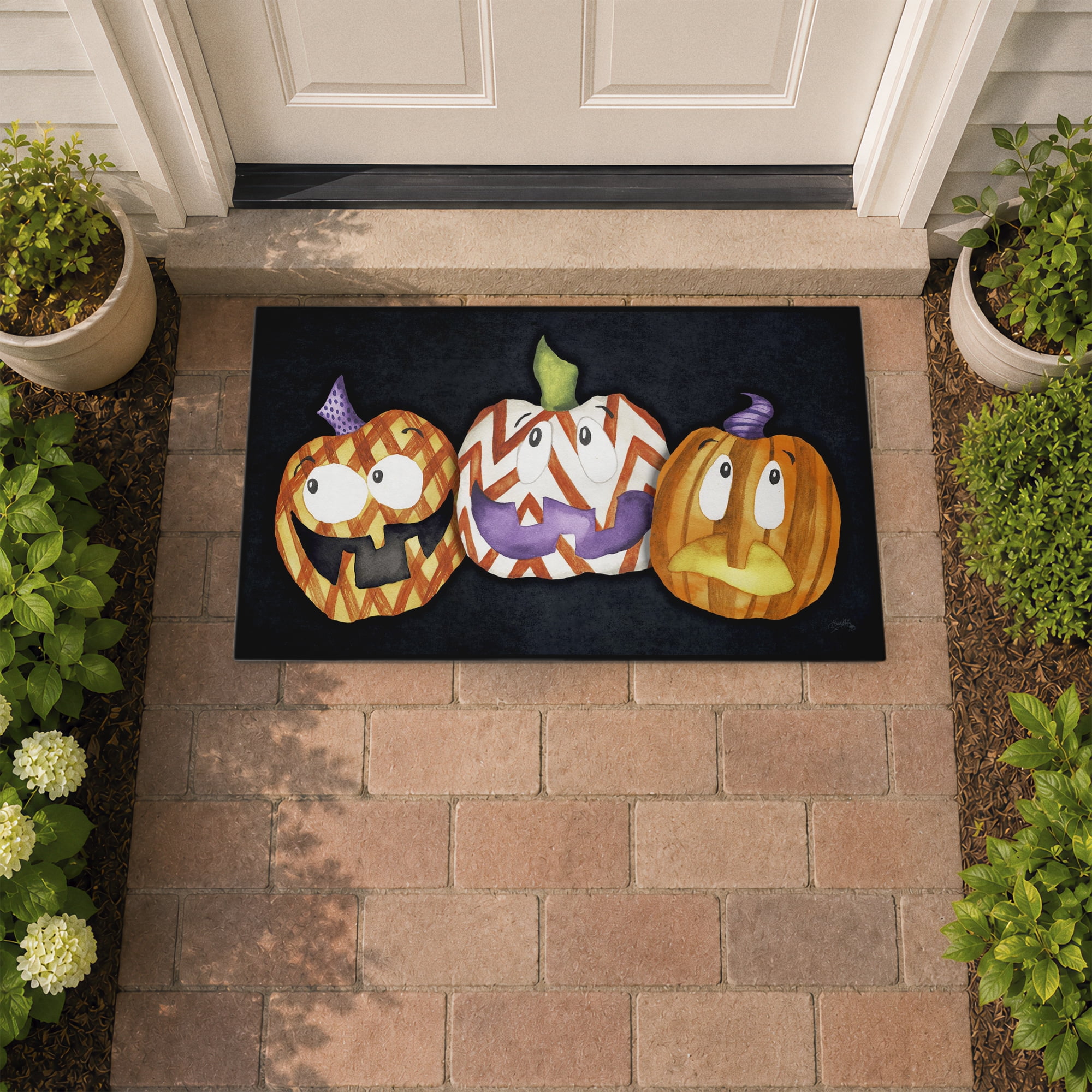 Stupell Industries Three Patterned Pumpkins Printed Outdoor Door Floor Mat, design by Elizabeth Medley