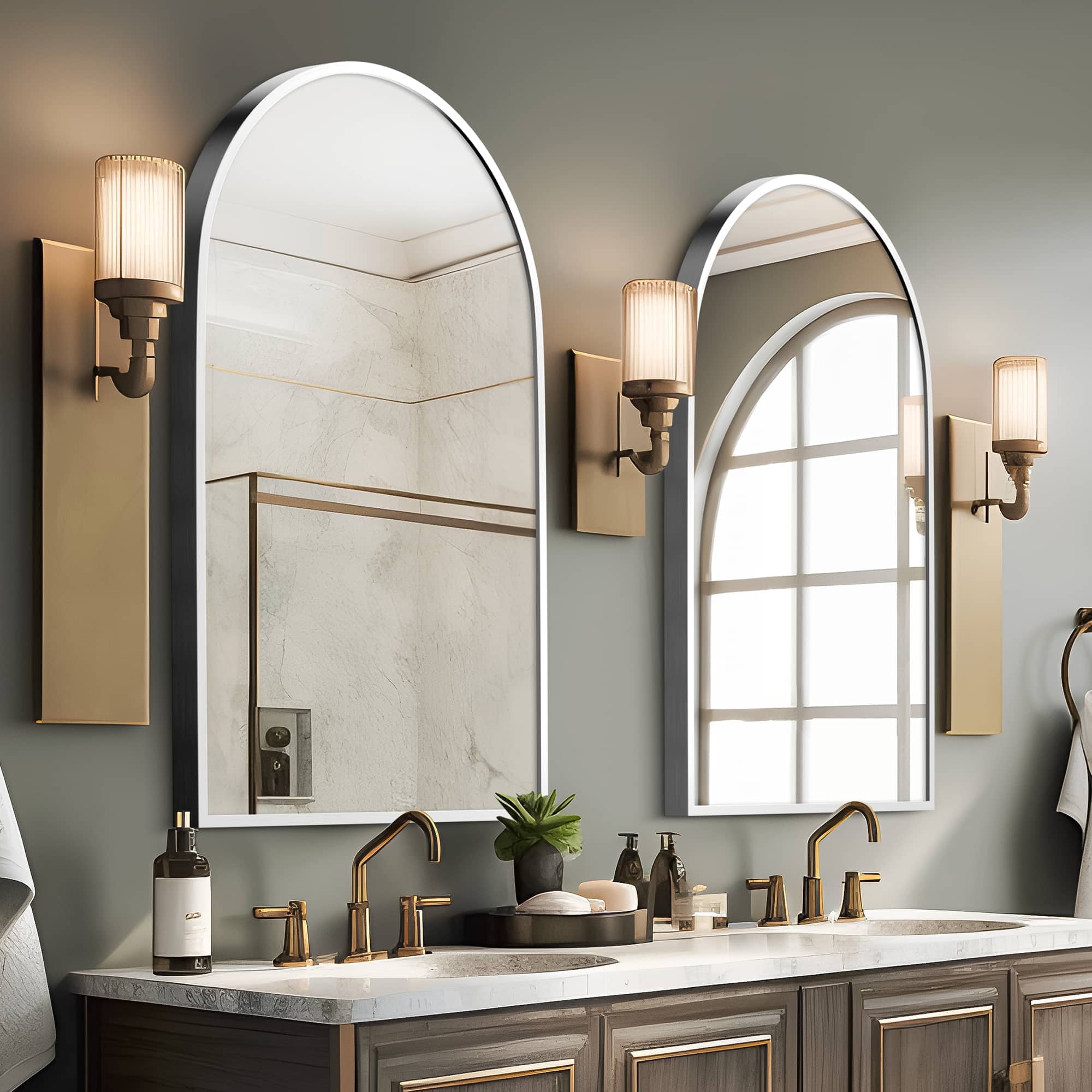 MAYEERTY Set of 2 Arched Wall Mirror, Aluminum Alloy Bathroom Vanity Mirror, 35.8"x24"