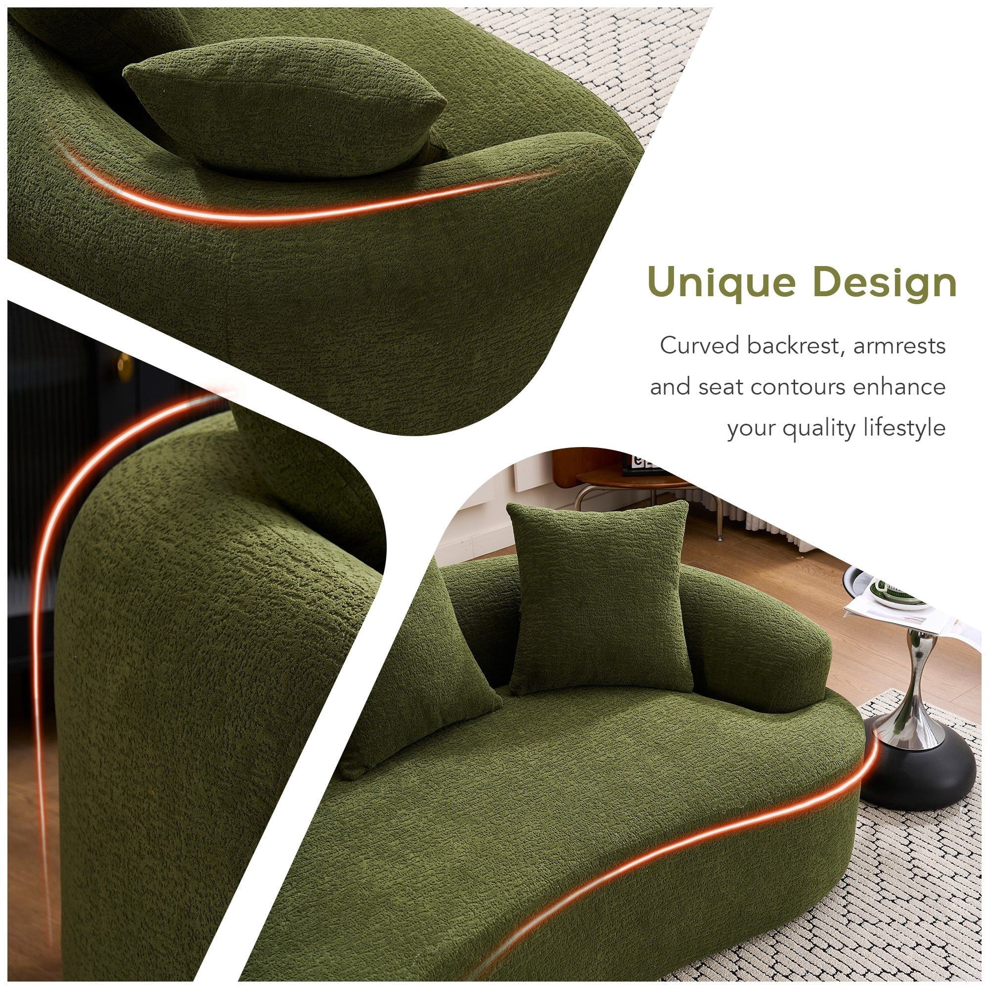 Sailvan Curved Loveseat No-Assembly Chenille Sofa for Small Spaces
