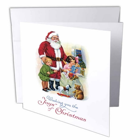 Kids Christmas Greeting Cards 3dRose Vintage Santa with Children and his Bag of Toys Christmas Card Design, Greeting Cards, 6 x 6 inches, set of 6 ()