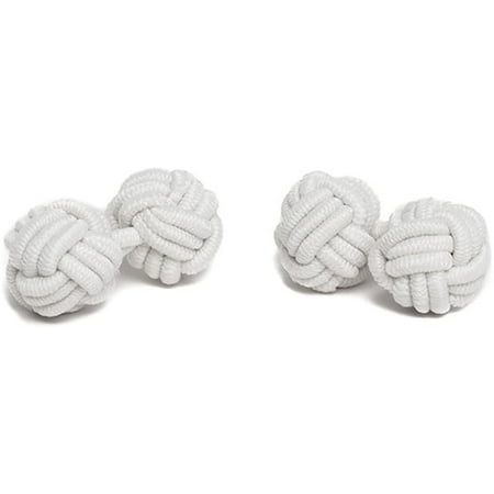 Jacob Alexander Pair of Solid Color Silk Knot Cufflinks - White