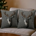 thumbnail image 5 of Embroidered Deer Pillow Cover with Antlers, Grey Textured Fabric and Black White Plaid Detail, Rustic Farmhouse Throw Pillows for Sofa Decor B, 5 of 7