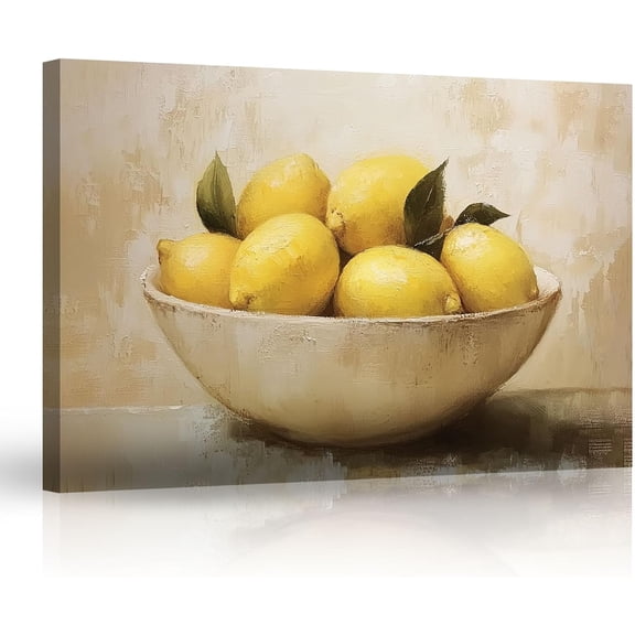 ZHONGYUTONG Lemon Wall Art for Kitchen Pictures Wall Decor Vintage Yellow Citrus Fruit Canvas Prints for Farmhouse Dining Room Decor Framed (12.00" x 18.00")