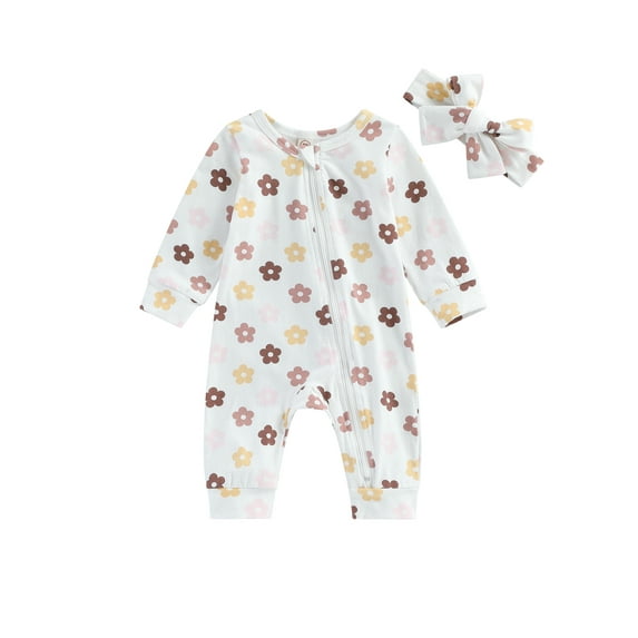 Bagilaanoe Newborn Baby Girl Jumpsuits Floral Print Long Sleeve Bodysuits + Headband 3M 6M 12M 18M Infant Casual One Piece Rompers