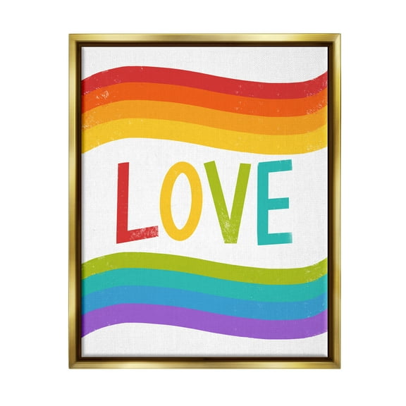 Stupell Industries Rainbow Love Pride Stripes Holiday Painting Gold Floater Framed Art Print Wall Art