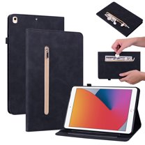 Decase for ipad 56/pro 9.7 inch 2016/2017/2018 Sleepable Pure Color Zipper Wallet Card Slot Pen Slot ipad Case, Soft TPU Back Shock Resistant Drop ipad Case for iPad 6th Generation, Black