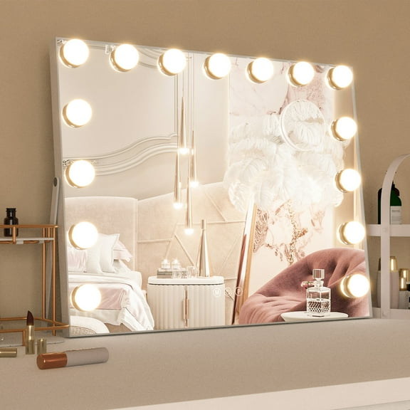 CONGUILIAO Hollywood Vanity Mirror with Lights, Vanity Makeup Mirror with 15 LED Bulbs, 3 Color Lighting Modes, USB Port, Smart Touch Control