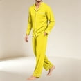 thumbnail image 4 of Delconic Mens Pajama Set Long Sleeve Button Front Sleepwear Set Relaxed Fit Lounge Set with Chest Pocket and Full Length Pants Yellow S, 4 of 6