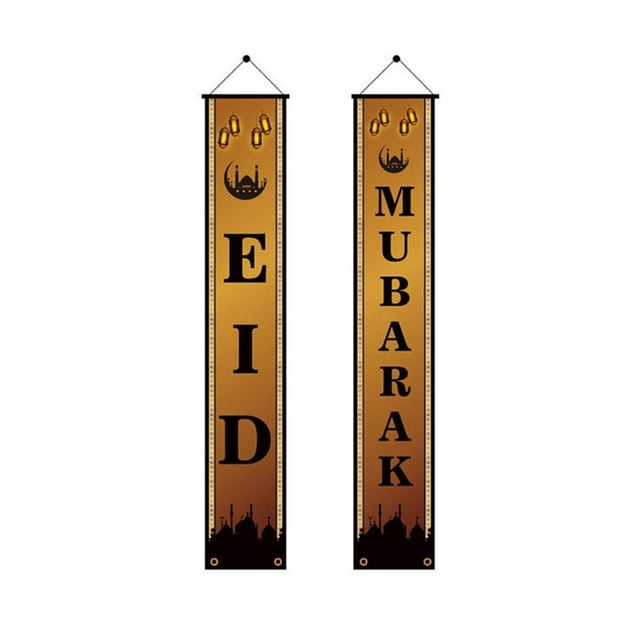 Techinal 2pcs / Set Eid Mubarak Porche Bannière Ramadan Kareem Mosquée Porte d'Entrée Drapeau Suspendu Signe Islamique Musulman Parti Décoration Fournitures