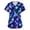 Blue #029, variant on Womens Halloween Scrub Top Witch Spider Short Sleeve Funny Scrubs Skeleton Ghost Scary V-Neck Scrub Top with Pockets L