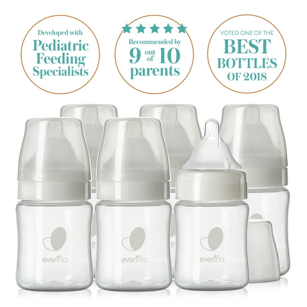 Evenflo Balance + Wide Neck BPAFree Plastic Baby Bottles 5oz, Clear