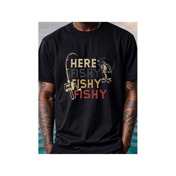 Fishy Graphic T Shirts For Men Black Soft Funny With Sayings Moisture-Wicking Quick-Dry Running Weekend Four Seasons