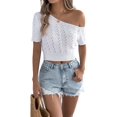 thumbnail image 2 of Womens Summer Tops Crochet Sweaters Resort Wear Short Sleeve Hollow Out Knit Tops 2025 Beach Coverup White S, 2 of 9