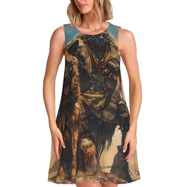 Xecao Chien Berger Homme du Désert pour Robes d'Été pour Femmes Robes Décontractées de Plage Robes Sans Manches T-Shirt Robe Évasée avec Poches