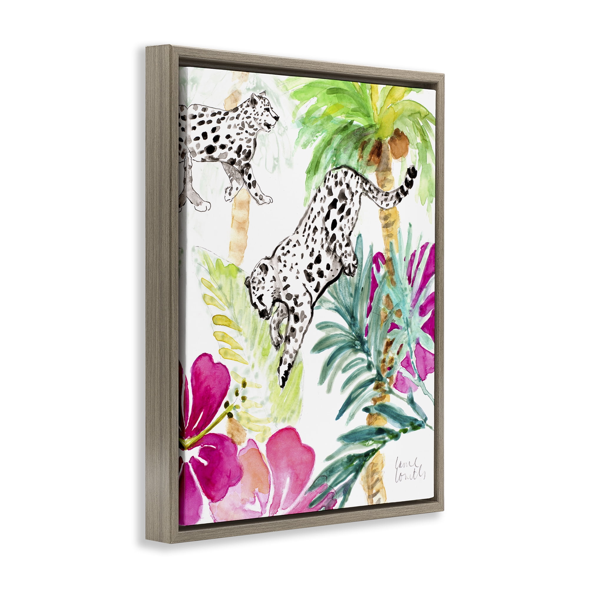 Stupell Industries Tropical Island Cheetahs Brown Framed Floater Canvas Wall Art, design by Lanie Loreth