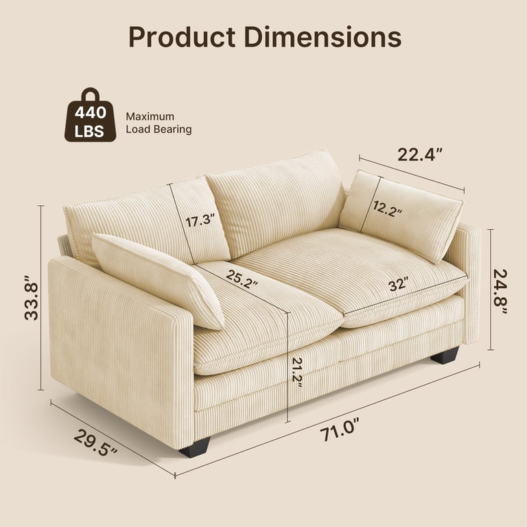 Noelse 70" Cloud Loveseat, Beige Corduroy photo 8