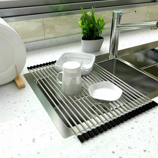 1pc Roll-up Dish Drying Rack, Over Sink Kitchen Dish Drainer, Foldable Sink  Drying Mat, Stainless Steel Dish Rack, For Kitchen Sink Counter  (17.7''x11.8'')