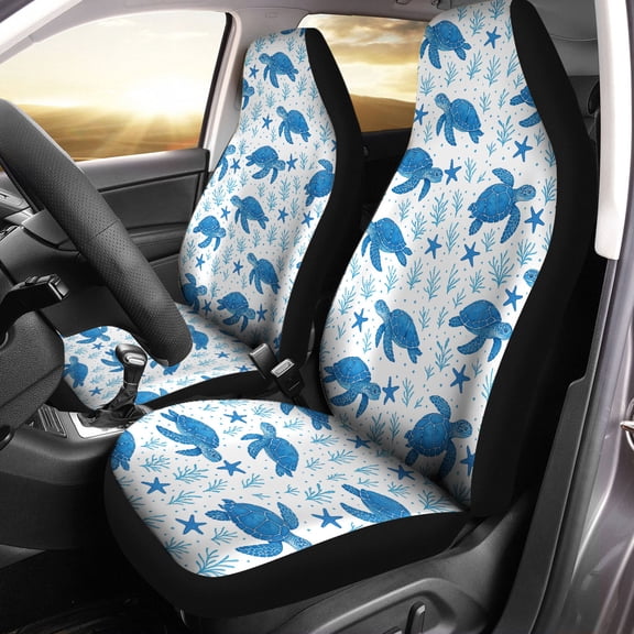 Sea Turtle Car Seat Covers – Blue Ocean Marine Pattern Auto Seat Protectors, Coastal Beach Style Vehicle Interior Decor