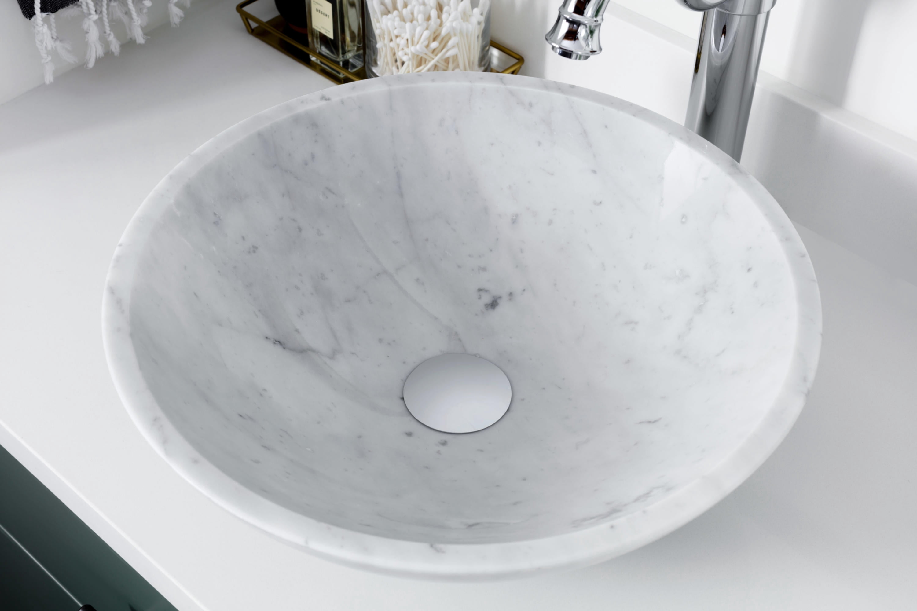 Miseno MNO-WC-BN Circular 17" Carrera Marble Bathroom Sink; Brushed Nickel Drain