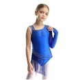 thumbnail image 3 of Kaerm Kids Girls Shiny Gymnastic Leotard Tassel Figure Skating Jumpsuit Ballet Latin Jazz Dance Bodysuit Blue 14, 3 of 7