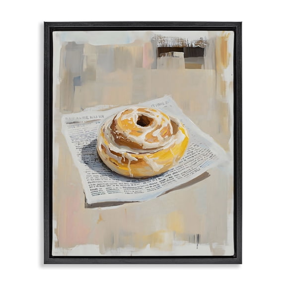 Stupell Industries Cinnamon Roll & Morning Paper Black Framed Floater Canvas Wall Art, design by The Prints Vibe