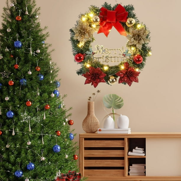 Grande Couronne De Noël Rouge Blanc Pour Porte D'entrée/décor De Cheminée En Poinsettia/accroche-porte En Sucre D'orge - France