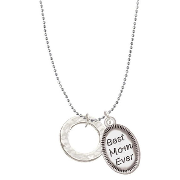 Delight Jewelry Silvertone Hammered Karma Ring Best Mom Ever Charm Necklace