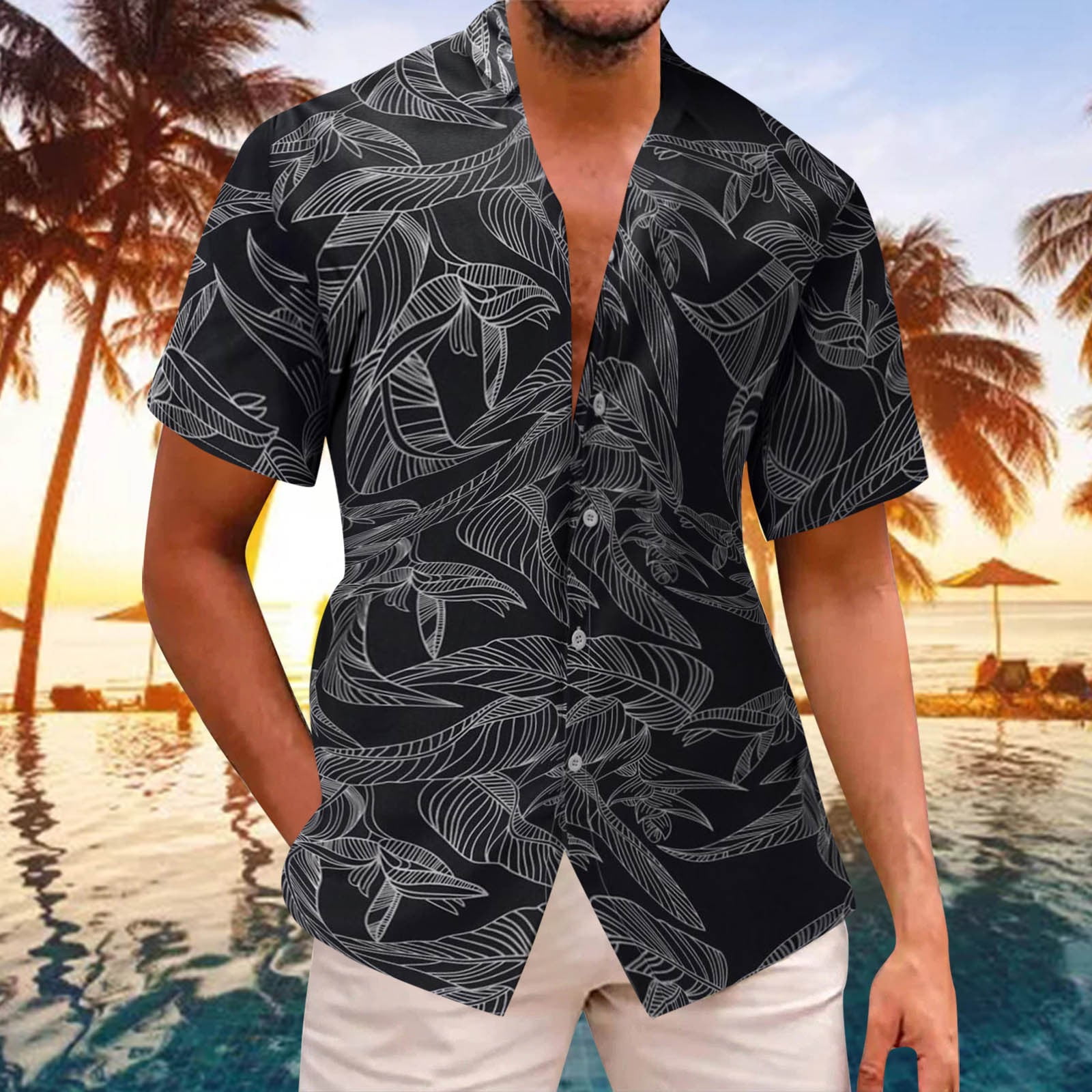black hawaiian shirt men's