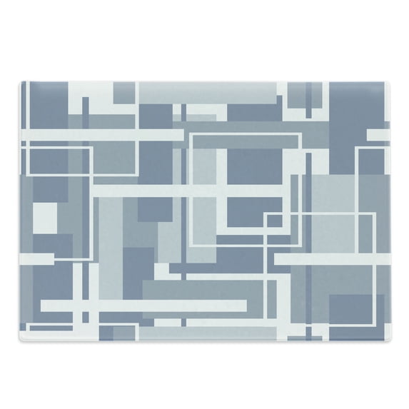 Geometric Cutting Board, Minimalist Futuristic Digital Bars Stripes Hightech Style Illustration, Decorative Tempered Glass Cutting and Serving Board, Large Size, Cadet Blue Grey White, by Ambesonne
