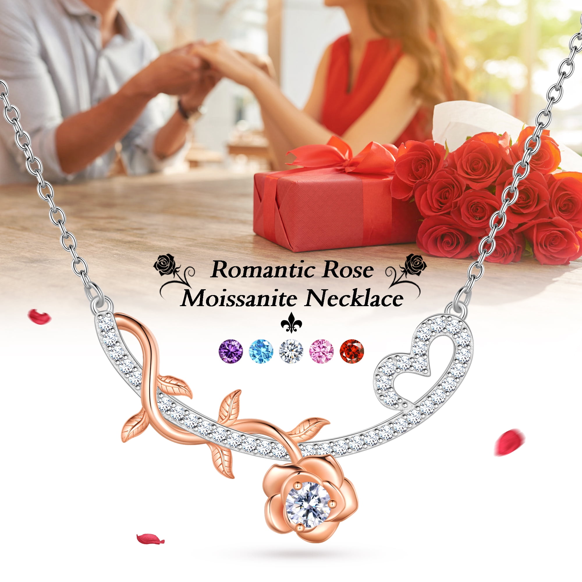 Beautlace GRA Certified 1/3 Carat Ocean Blue Moissanite Necklace,D VVS1 18K White Gold over Stering Silver Rose Pendant Necklace Jewelry Birthday Christmas Mothers Day Gifts for Women Mom