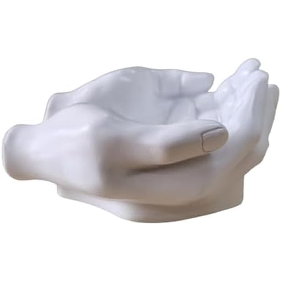 Hand Key Holder Bowl Funny Entryway Key Tray for Desk & Home Decor, Cute Candy Dish for Office, Purse Bowl & Hand Statue Decor (White Resin)