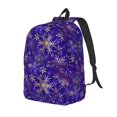 thumbnail image 1 of Adobk blue purple Snowflake Print Canvas Backpack, Adjustable Shoulder Straps Large Capacity Stylish Design for School, Travel, Office-Small, 1 of 5