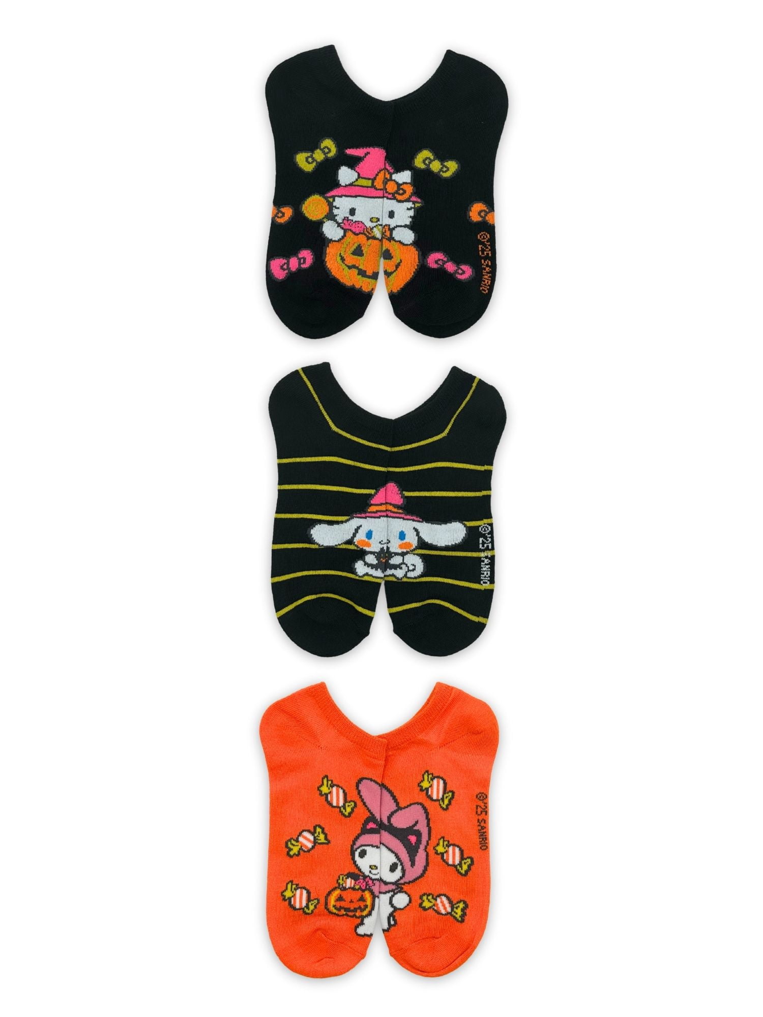 Hello Kitty & Friends Women's Halloween No-Show Socks, 3-Pack, Size 4-10