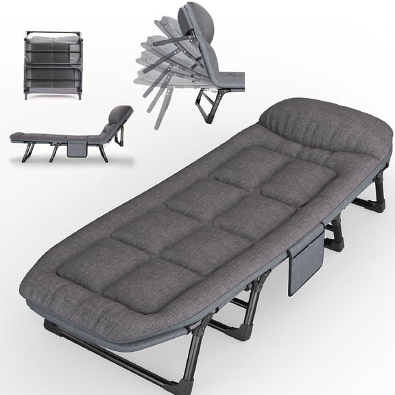 Eurhowing Heavy Duty Folding Lounge Chair with Mattress 78.7"x26", 6-Position Adjustable Recliner 440LBS, Portable Camping Cot for Indoor Outdoor Patio Beach