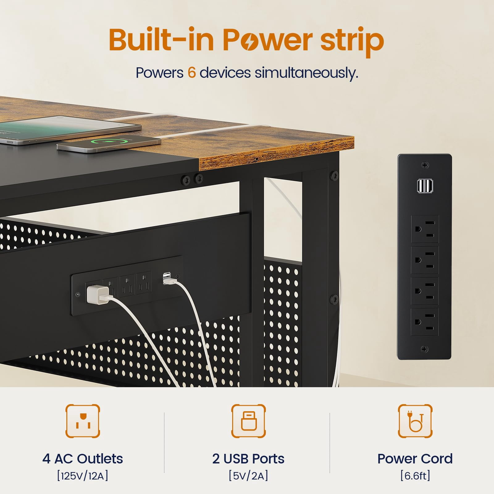 71" L-Shaped Executive Desk with Power Outlets & Mobile CPU Stand, Computer Desk with Storage Shelves, File Cabinet & Pegboard for Office, Home, Brown