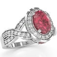 thumbnail image 2 of Three Stone Pink Tourmaline Diamond Peekaboo Halo Engagement Ring In 14k White Gold, 2 of 6