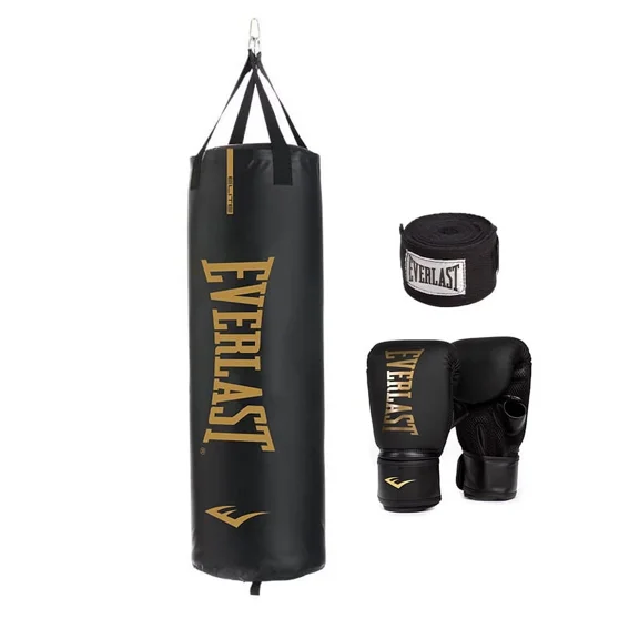 Open Box Everlast P00003463 100lb Elite Heavy Bag Kit with Black handwrap and Elite Cardio Gloves