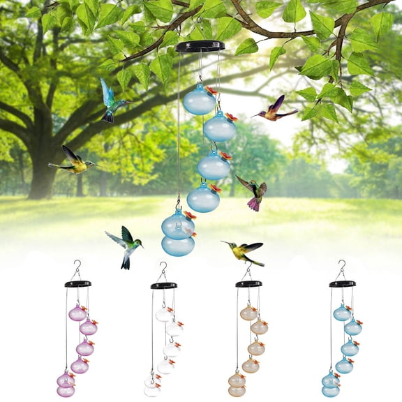 Hummingbird Feeders with Wind Chimes,Plastic Garden Yard Patio Decoration,Multiple Feeding Spots,Colorful Outdoor Hanging Bird Feeder,Easy to Install,Attract Birds to Outdoor Space
