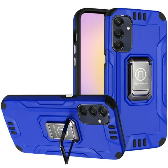 Designed for Samsung Galaxy A25 5G Tough Metallic Hybrid Premium Ring Kicstand Military Grade, Heavy Duty Shockproof Rugged Protective Phone Case Cover [Blue]