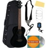 Luna Vintage Mahogany Tenor Ukulele - Black Satin Bundle with Hard Case, Strap, Tuner, Strings, Austin Bazaar Instructional DVD, and Polishing Cloth